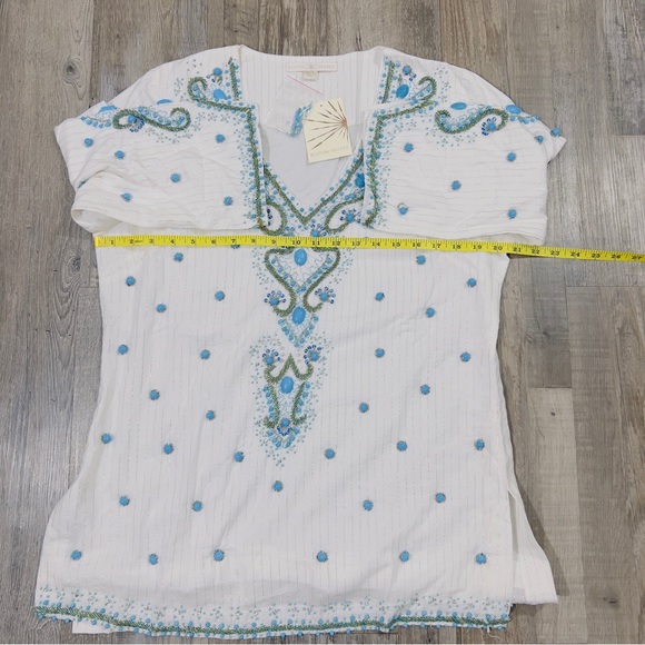 Boston Proper Embellished Tunic White with Turquoise Baubles ~ M NWT - Picture 10 of 12